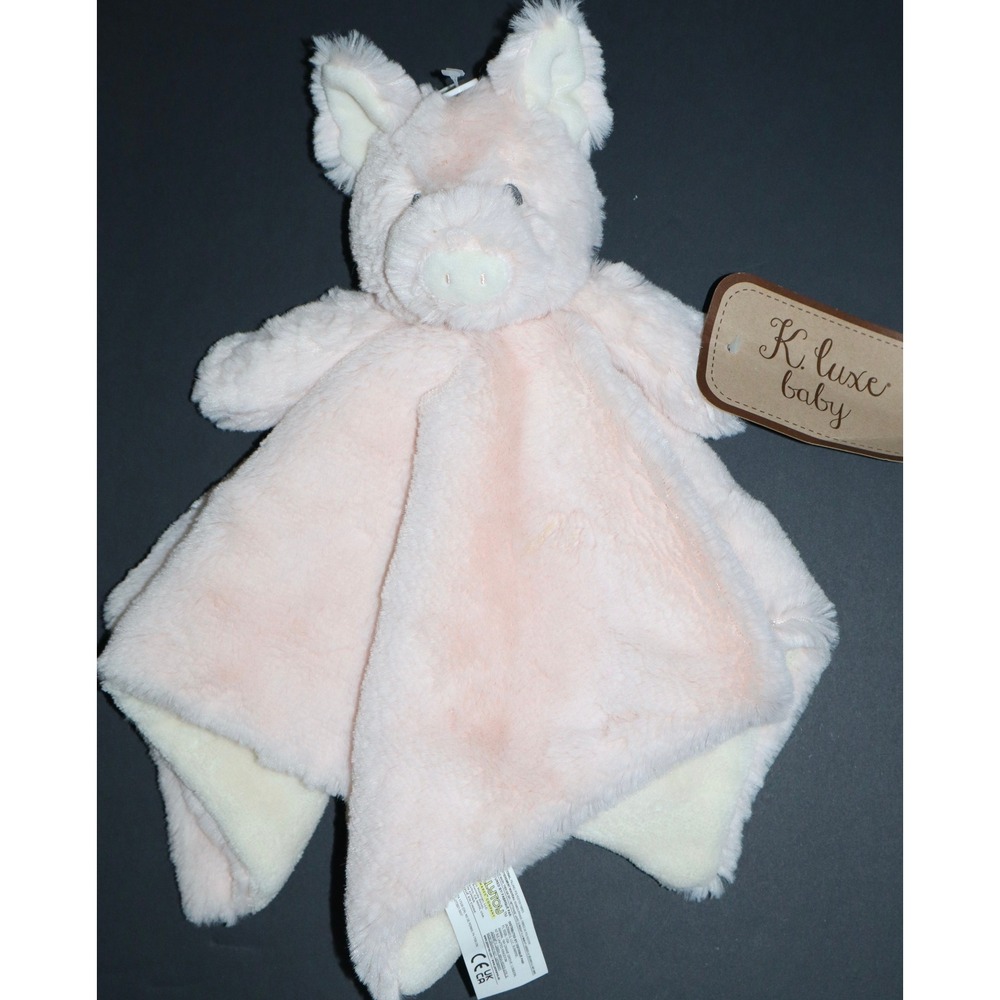 Kellytoy K. Luxe Pink Pig Security Blanket Lovey Plush Faux Fur Rattle 14x14 NWT - Picture 8 of 13